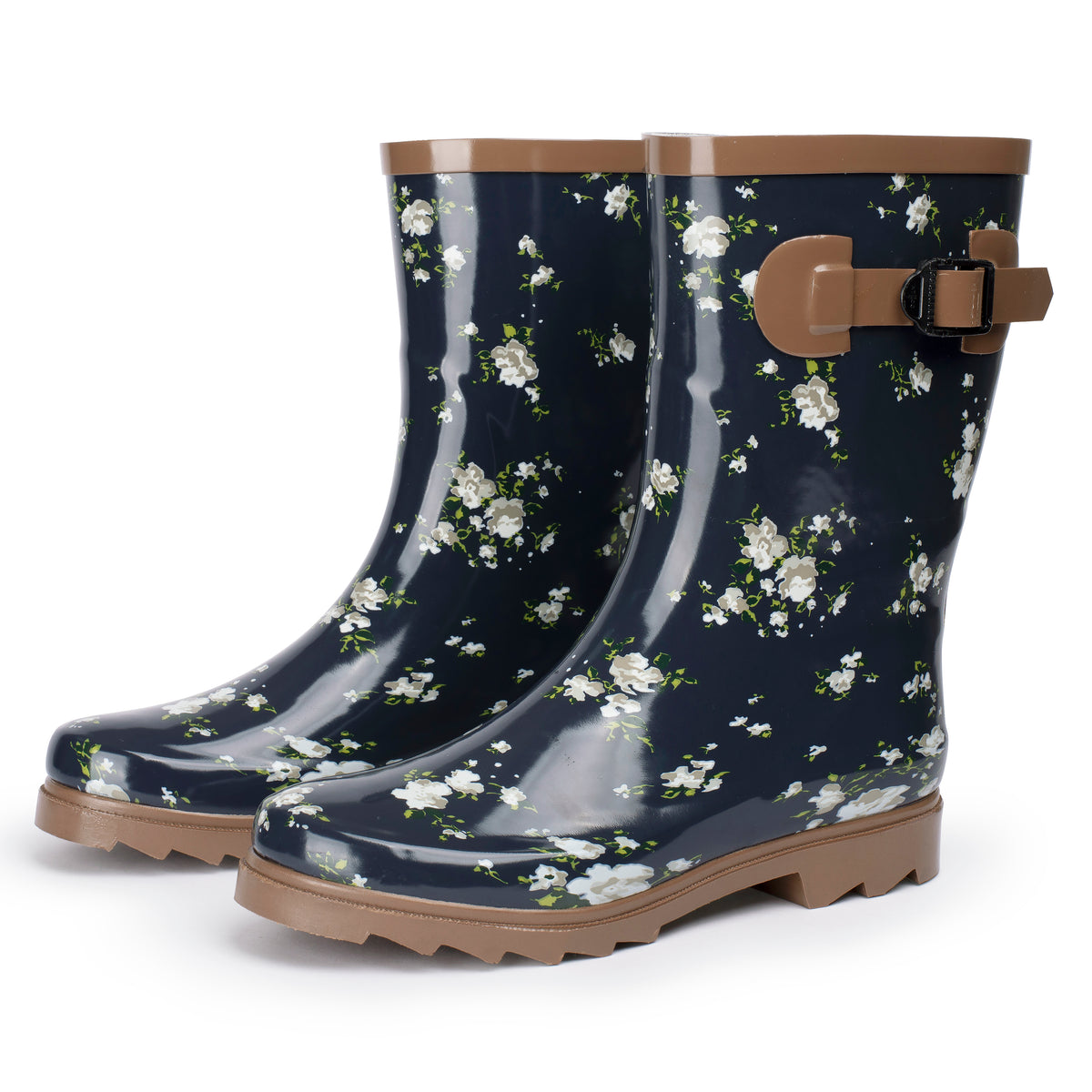Alpine Swiss Izzy Womens Waterproof Rain Boots Mid Calf Tall Rubber Garden Boots – Flower Short