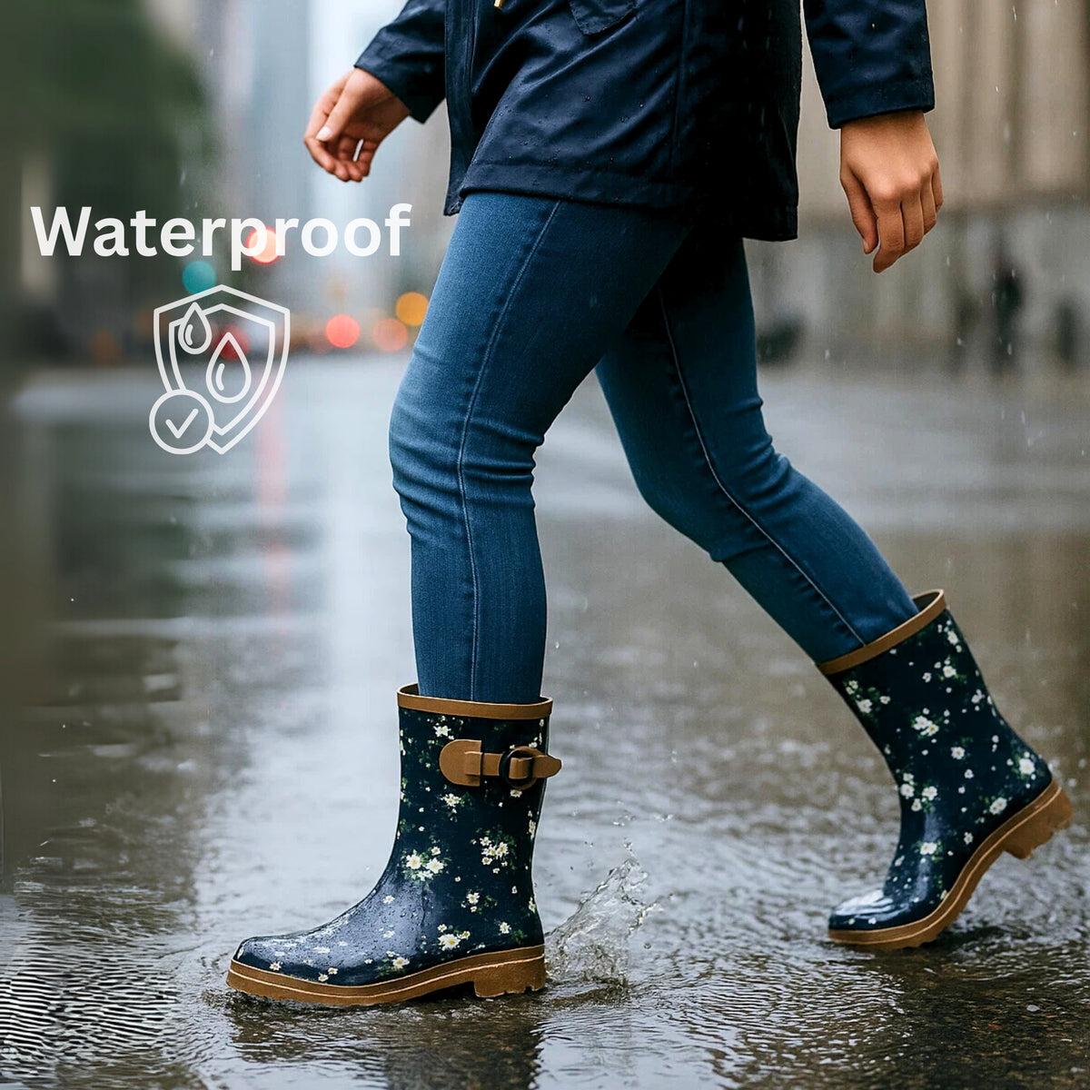 Alpine Swiss Izzy Womens Waterproof Rain Boots Mid Calf Tall Rubber Garden Boots – Flower Short