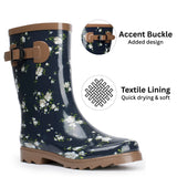 Alpine Swiss Izzy Womens Waterproof Rain Boots Mid Calf Tall Rubber Garden Boots – Flower Short