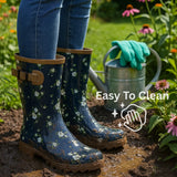 Alpine Swiss Izzy Womens Waterproof Rain Boots Mid Calf Tall Rubber Garden Boots – Flower Short
