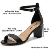 Alpine Swiss Womens Leather Ankle Strap Low Heel Sandals Comfort Dressy Shoes – Black Leather