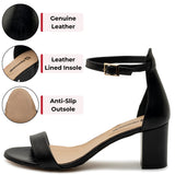 Alpine Swiss Womens Leather Ankle Strap Low Heel Sandals Comfort Dressy Shoes – Black Leather