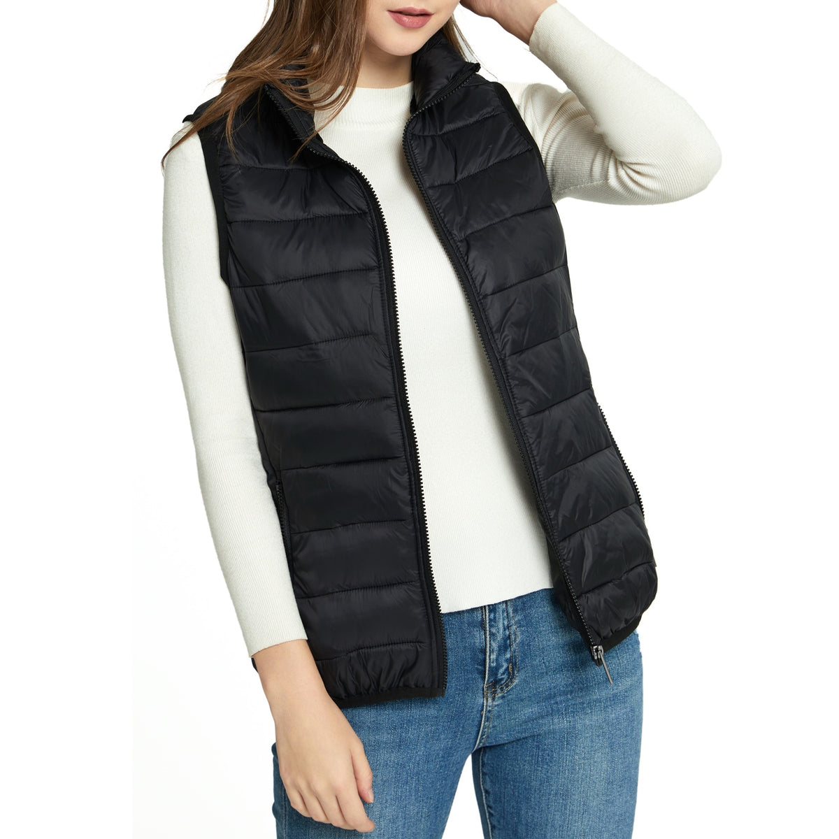 Alpine Swiss Jodie Womens Puffer Vest Warm Light Down Alternative Insulated Vest – Black