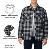 Alpine Swiss Josh Mens Fleece Flannel Jacket Warm Snap Button Plaid Shacket – Black Gray