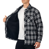 Alpine Swiss Josh Mens Fleece Flannel Jacket Warm Snap Button Plaid Shacket – Black Gray