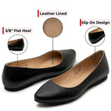 Alpine Swiss Julia Womens Leather Pointed Toe Ballet Flats Comfort Slip On Shoes – Black Leather