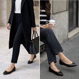 Alpine Swiss Julia Womens Leather Pointed Toe Ballet Flats Comfort Slip On Shoes – Black Leather