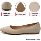 Alpine Swiss Julia Womens Leather Pointed Toe Ballet Flats Comfort Slip On Shoes – Cream Leather