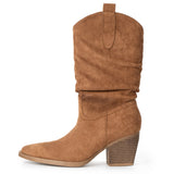 Alpine Swiss Kayla Womens Western Slouch Boots Mid Calf Block Heel Cowboy Boots – Tan