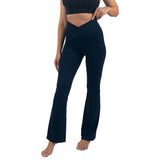 Alpine Swiss Leila Womens Flare Leggings Crossover High Waist Bootcut Yoga Pants – Navy