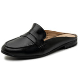 Alpine Swiss Linda Womens Leather Mule Loafers Slip On Penny Loafer Flats Slides – Black Leather