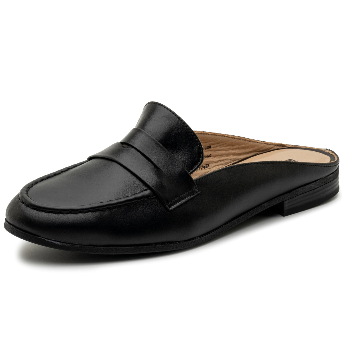 Alpine Swiss Linda Womens Leather Mule Loafers Slip On Penny Loafer Flats Slides – Black Leather