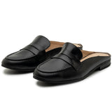 Alpine Swiss Linda Womens Leather Mule Loafers Slip On Penny Loafer Flats Slides – Black Leather