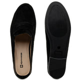 Alpine Swiss Linda Womens Leather Mule Loafers Slip On Penny Loafer Flats Slides – Black Suede