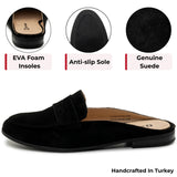 Alpine Swiss Linda Womens Leather Mule Loafers Slip On Penny Loafer Flats Slides – Black Suede