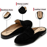 Alpine Swiss Linda Womens Leather Mule Loafers Slip On Penny Loafer Flats Slides – Black Suede