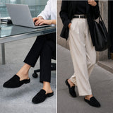 Alpine Swiss Linda Womens Leather Mule Loafers Slip On Penny Loafer Flats Slides – Black Suede