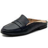 Alpine Swiss Linda Womens Leather Mule Loafers Slip On Penny Loafer Flats Slides – Navy Leather