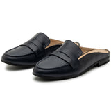 Alpine Swiss Linda Womens Leather Mule Loafers Slip On Penny Loafer Flats Slides – Navy Leather