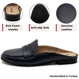 Alpine Swiss Linda Womens Leather Mule Loafers Slip On Penny Loafer Flats Slides – Navy Leather