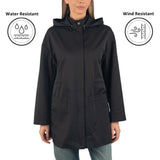 Alpine Swiss Lorie Womens Rain Jacket Removable Hood Long Rain Coat Trench Coat – Black