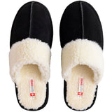 Alpine Swiss Womens Genuine Suede Memory Foam Scuff Slippers Slip On House Shoes – Black