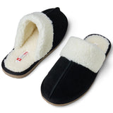 Alpine Swiss Womens Genuine Suede Memory Foam Scuff Slippers Slip On House Shoes – Black