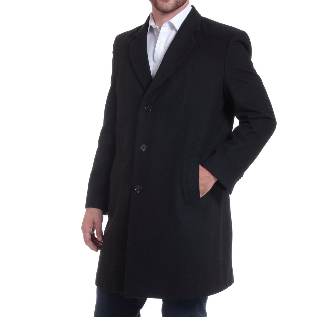 Alpine Swiss Luke Mens Wool Blend Overcoat Single Breasted Coat Tailored Topcoat – Black