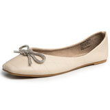 Alpine Swiss Myla Womens Ballet Flats Square Toe Rhinestone Bow Dressy Shoes – Cream