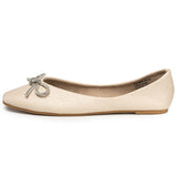 Alpine Swiss Myla Womens Ballet Flats Square Toe Rhinestone Bow Dressy Shoes – Cream