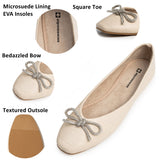 Alpine Swiss Myla Womens Ballet Flats Square Toe Rhinestone Bow Dressy Shoes – Cream
