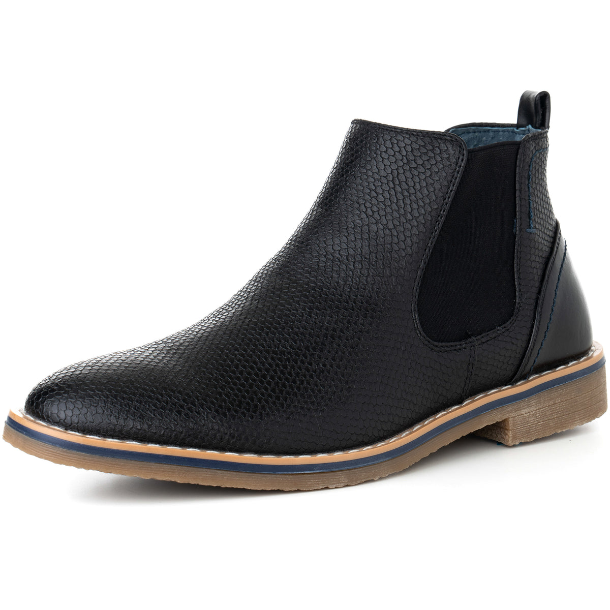Alpine Swiss Mens Nash Chelsea Boots Snakeskin Ankle Boot Genuine Leather Lined – Black