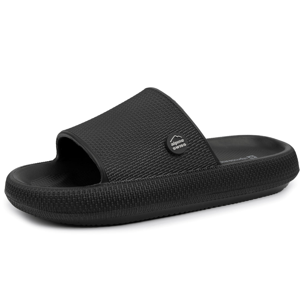 Alpine Swiss Omar Mens Slides Pillow Slippers Ultra Cushioned Cloud Slide Sandal – Black
