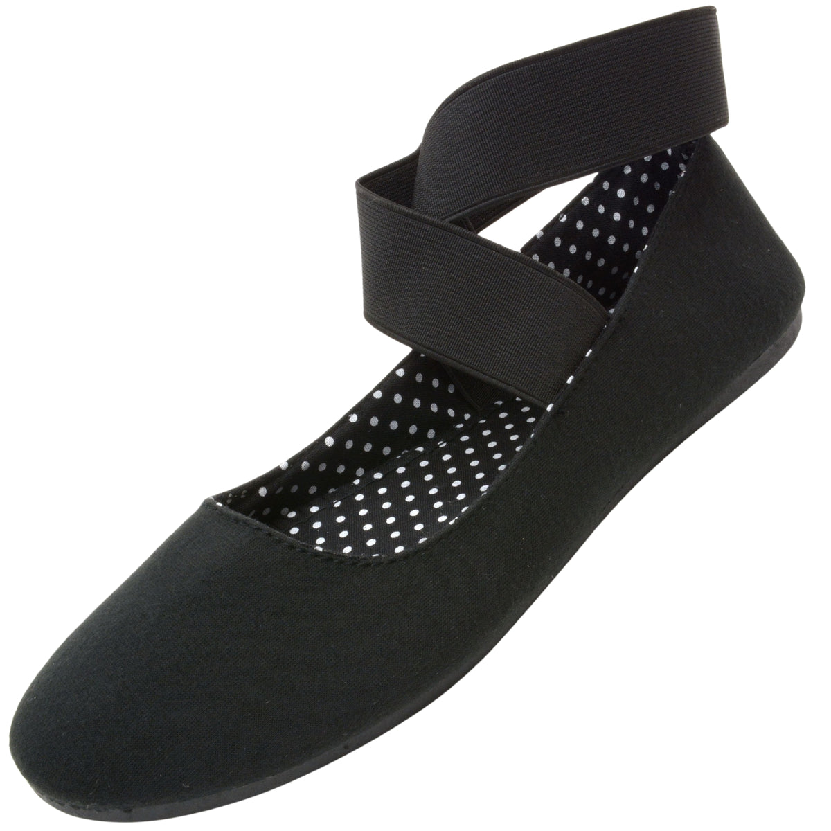 Alpine Swiss Peony Ballet Flats Shoes For Women Elastic Ankle Strap Flats Round – Black