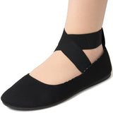 Alpine Swiss Peony Ballet Flats Shoes For Women Elastic Ankle Strap Flats Round – Black