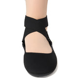 Alpine Swiss Peony Ballet Flats Shoes For Women Elastic Ankle Strap Flats Round – Black