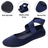 Alpine Swiss Peony Ballet Flats Shoes For Women Elastic Ankle Strap Flats Round – Navy