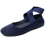 Alpine Swiss Peony Ballet Flats Shoes For Women Elastic Ankle Strap Flats Round – Navy