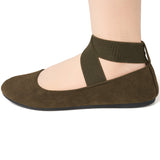 Alpine Swiss Peony Ballet Flats Shoes For Women Elastic Ankle Strap Flats Round – Olive Microsuede