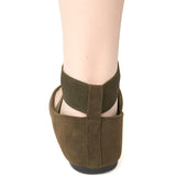 Alpine Swiss Peony Ballet Flats Shoes For Women Elastic Ankle Strap Flats Round – Olive Microsuede