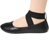 Alpine Swiss Peony Ballet Flats Shoes For Women Elastic Ankle Strap Flats Round – Black Leatherette