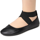 Alpine Swiss Peony Ballet Flats Shoes For Women Elastic Ankle Strap Flats Round – Black Leatherette