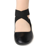 Alpine Swiss Peony Ballet Flats Shoes For Women Elastic Ankle Strap Flats Round – Black Leatherette