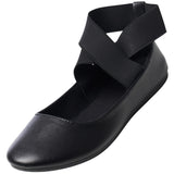 Alpine Swiss Peony Ballet Flats Shoes For Women Elastic Ankle Strap Flats Round – Black Leatherette