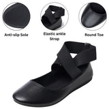 Alpine Swiss Peony Ballet Flats Shoes For Women Elastic Ankle Strap Flats Round – Black Leatherette