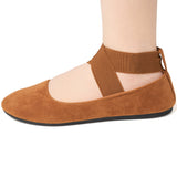 Alpine Swiss Peony Ballet Flats Shoes For Women Elastic Ankle Strap Flats Round – Tan Microsuede
