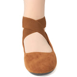 Alpine Swiss Peony Ballet Flats Shoes For Women Elastic Ankle Strap Flats Round – Tan Microsuede