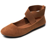Alpine Swiss Peony Ballet Flats Shoes For Women Elastic Ankle Strap Flats Round – Tan Microsuede