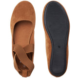 Alpine Swiss Peony Ballet Flats Shoes For Women Elastic Ankle Strap Flats Round – Tan Microsuede