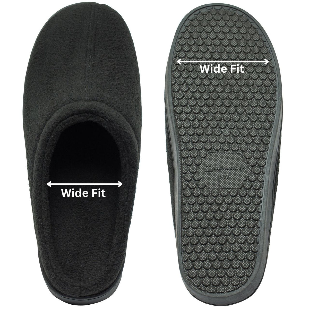 Alpine Swiss Wide Mens Fleece Clog Slippers – Black